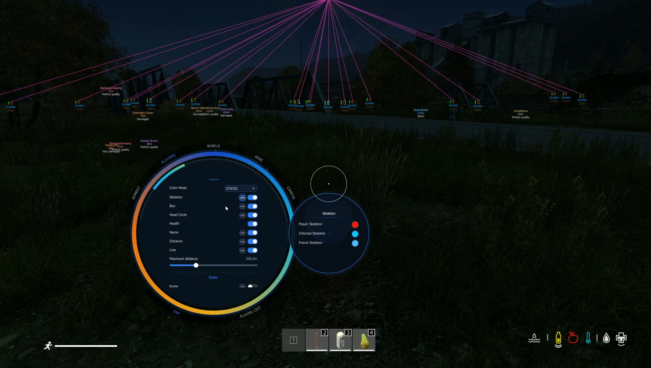 DayZ player infected ESP skeleton box health wallhack Vindy