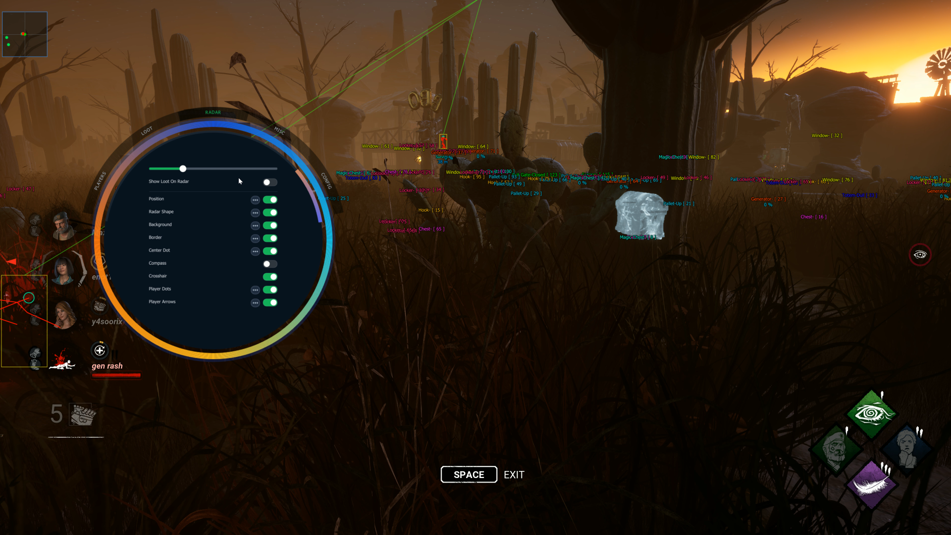 DBD 2D radar custom shapes loot dots compass Vindy