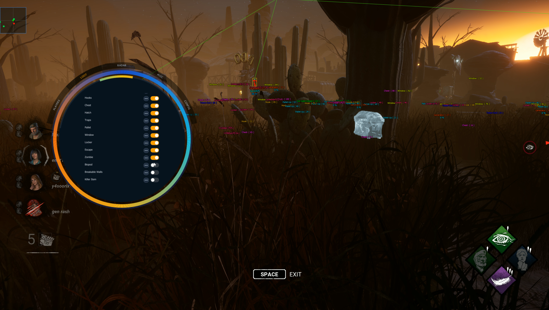 DBD world ESP generators hooks hatch pallets chests Vindy