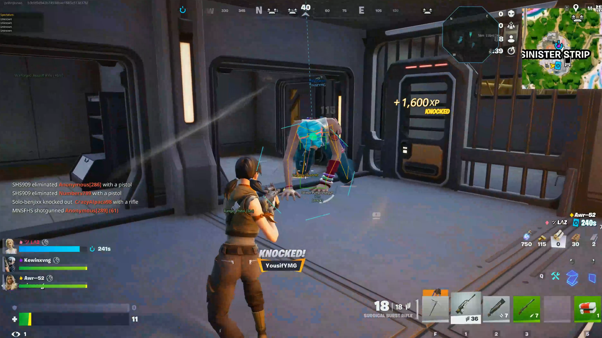Fortnite skeleton ESP and player info in fight